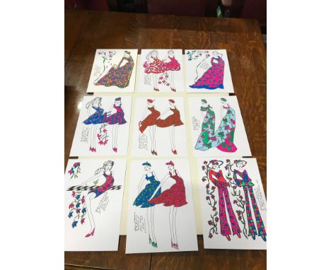 Roz Jennings: A quantity of 21st century original fashion illustrations/designs, 30 coloured designs on card, signed and insc
