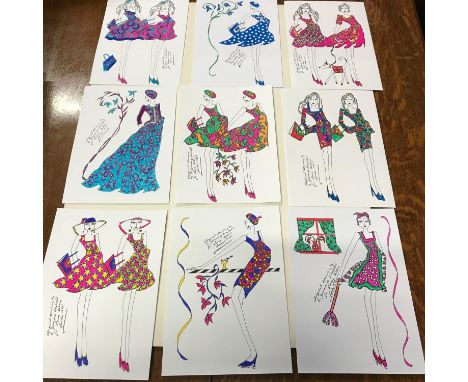 Roz Jennings: A quantity of 21st century original fashion illustrations/designs, 32 coloured designs on card, signed and insc