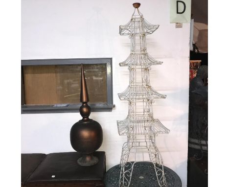 A Large pagoda garden sculpture and large copper finial sculpture. 