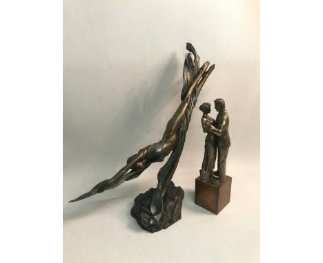 A Lot of two bronzed effect sculpture figurines. Genisis Fine Arts Heredities 'First Dance' sculpture and Soul Journeys Spiri