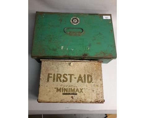 A pair of vintage First Aid Boxes one marked St John's Ambulance with original contents the other marked First Aid minimax. 