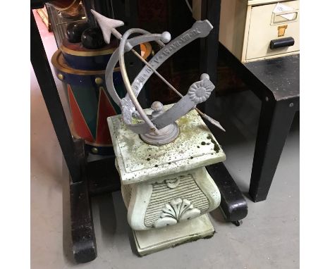 A Vintage Garden Armillary Sundial on a pedestal stand. [A/F] Measures 70cm in height 