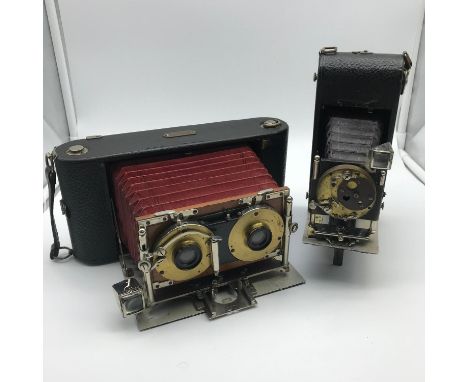 An antique Louis Lang Emil Wunsche Nachf Dresden bellow stereoscopic 3D camera, together with one other