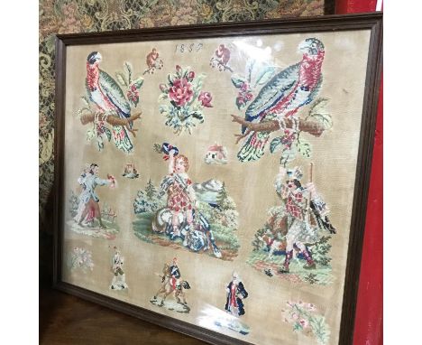 A Victorian Scottish tapestry dated 1857.Fitted with an oak frame, Frame measures 64.5x74cm