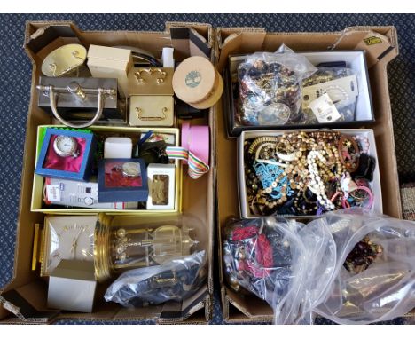 A box of costume jewellery, together with a box of watches and clocks.