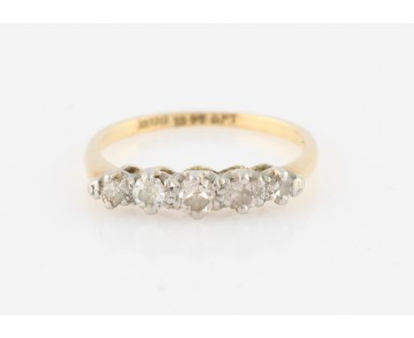 A five stone diamond ring, set with five graduated diamonds, total diamond weight approx. 0.35ct, indistinctly stamped, ring 