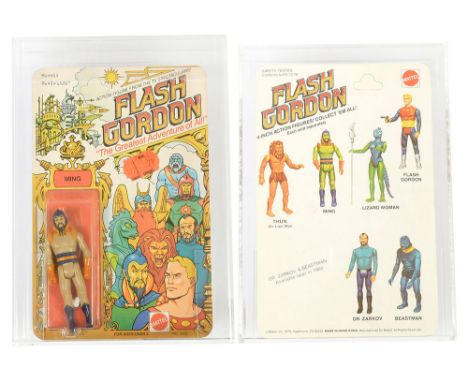 Mattel vintage Flash Gordon Ming 3 3/4" figure, UKG Graded 80% Card 80 Bubble 85 Figure 80, upon un-punched 6 back card.