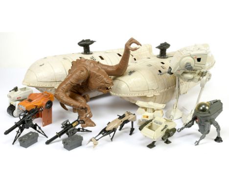 Large quantity of Star Wars vintage vehicles and creatures including Rebel Transport x two, Rancor Monster, PDT-8, Speeder Bi