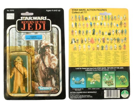 Kenner Star Wars vintage Return of the Jedi Logray 3 3/4" figure, Mint, within Excellent (yellow) bubble, upon Excellent (min