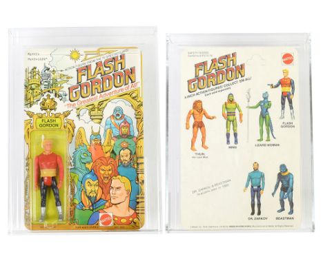 Mattel vintage Flash Gordon 3 3/4" figure, AFA Graded 85 NM+ Card 85 Bubble 85 Figure 80, upon un-punched 6 back card.