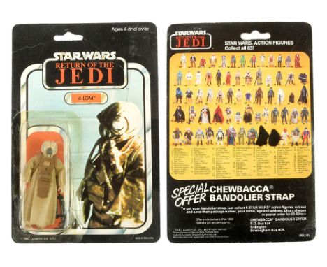 Palitoy Star Wars vintage Return of the Jedi 4-LOM 3 3/4" figure, Mint, within Good (dented, lifting and yellow) bubble, upon