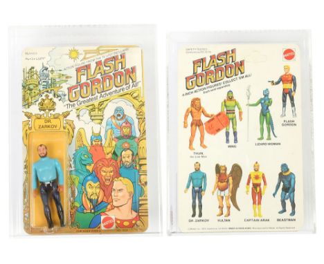 Mattel vintage Flash Gordon Dr Zarkov 3 3/4" figure, UKG Graded 85% Card 85 Bubble 85 Figure 80, upon un-punched 8 back card.