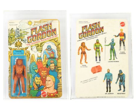 Mattel vintage Flash Gordon Thun the Lion Man 3 3/4" figure, UKG Graded 80% Card 80 Bubble 80 Figure 85, upon un-punched 6 ba