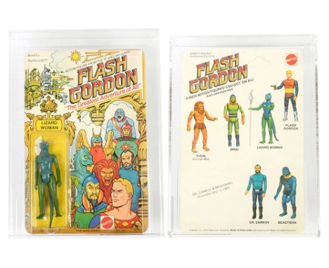 Mattel vintage Flash Gordon Lizard Woman 3 3/4" figure, AFA Graded 85 NM+ Card 85 Bubble 85 Figure 80, upon un-punched 6 back