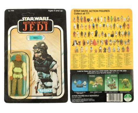 Kenner Star Wars vintage Return of the Jedi Nikto 3 3/4" figure, Mint, within Good (dented and yellow) bubble, upon Good (cre