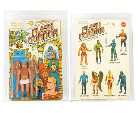 Mattel vintage Flash Gordon Vultan 3 3/4" figure, UKG Graded 80% Card 80 Bubble 85 Figure 80, upon un-punched 8 back card.