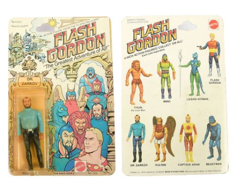 Mattel vintage Flash Gordon Dr Zarkov 3 3/4" figure, Near Mint, within Excellent (yellowed) bubble, upon Good (minor creasing