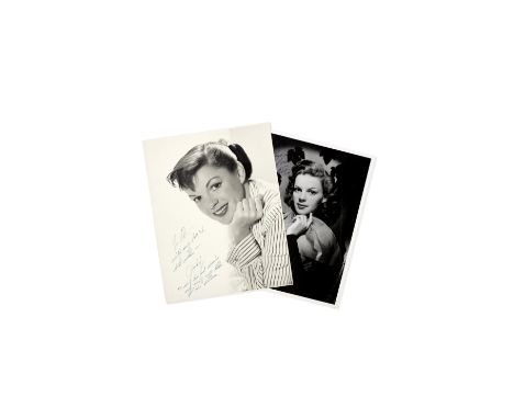 A Judy Garland signed and inscribed photographSilver gelatin matte finish photograph with a 'John Engstead' blind stamp to lo