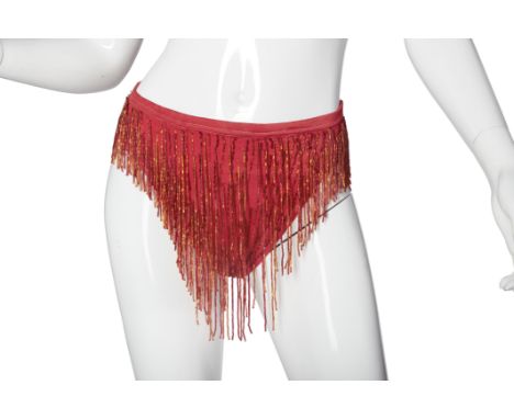A Mitzi Gaynor beaded costume worn in the national tour of Anything Goes, designed by Bob MackieRed and orange heavily beaded