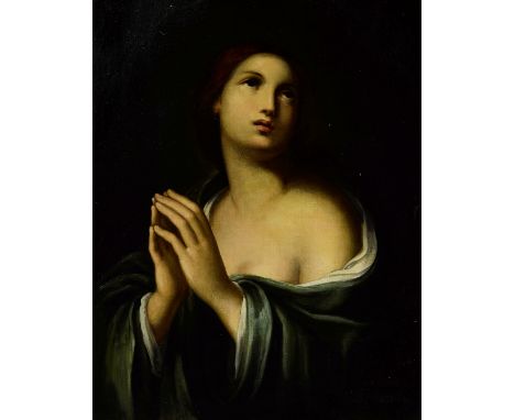 A portrait of a woman in prayer from the collection of Mitzi GaynorOil on canvas. 19th century. Signed ('S. Mazzolini'), lowe