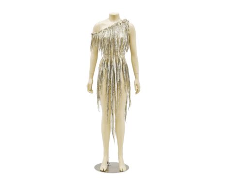 A Mitzi Gaynor pair of stage-worn beaded gowns designed by Bob MackieComprising a silver and white mid-length gown with a bui
