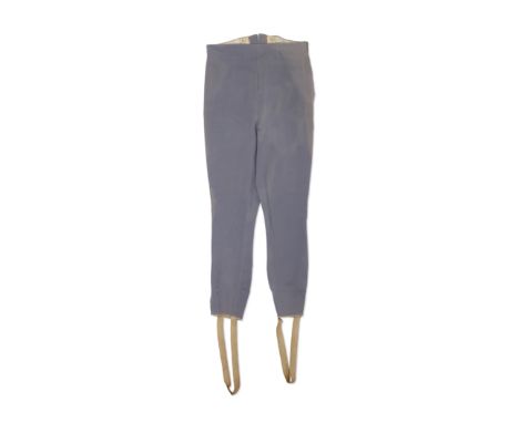 A Tyrone Power pair of trousers from Marie AntoinetteMGM, 1938. Gray stirrup trousers with hook-and-eye closures on the left 