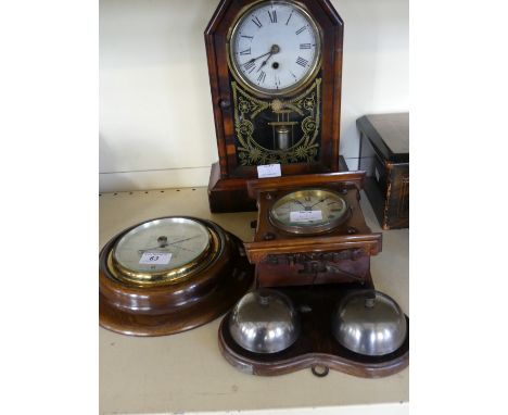 An early 20th Century walnut cased Junghans wall clock, together with a simulated rosewood bracket clock and an oak cased bar