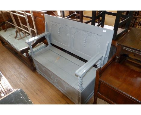A painted oak 17th Century style monks bench.