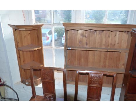 A hanging pine wall shelf and a pine corner shelf (2).