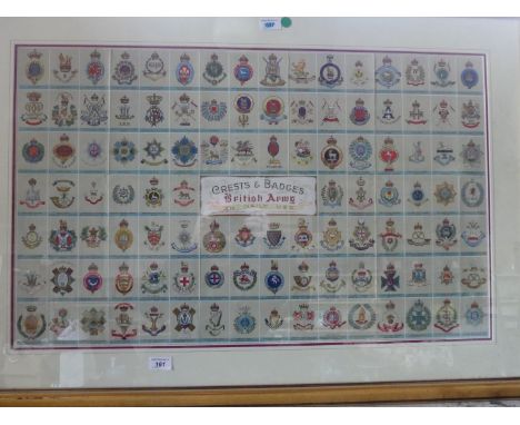 A Gale & Polden Ltd Of London print, depicting Crests & Badges of the British Army in daily use, 52x83cm, inset within modern