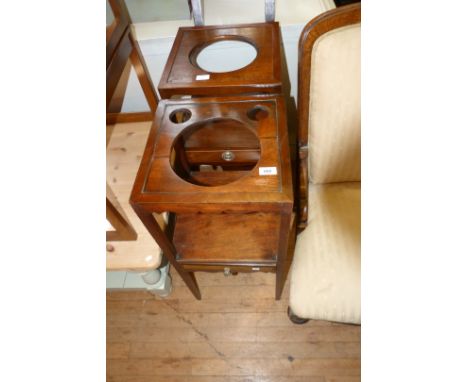 Two mahogany washstands both with single shelf above single drawer.