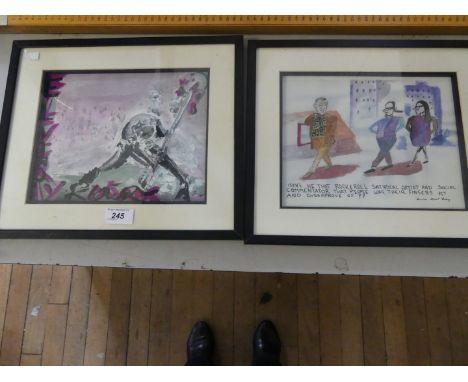 Ray Lowry - mixed media, together with a similar print.