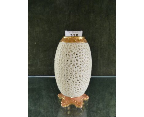A Lock & Co Worcester blush ivory reticulated vase  CONDITION REPORT: V shaped chip broken out and missing, wear to gilt, als