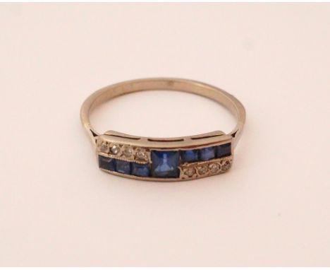 SAPPHIRE AND DIAMOND RING
in unmarked white gold, ring size Q