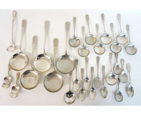 SELECTION OF EMPIRE EXHIBITION SCOTLAND 1938 SPOONS
comprising twenty one spoons with the lion emblem and five assorted caddy