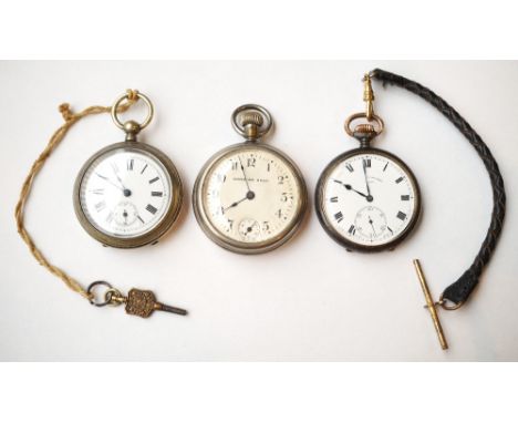 'ZENITH' GUN METAL CASED POCKET WATCH
with top winder, black Roman numerals and subsidiary dial on white enamel, marked for '