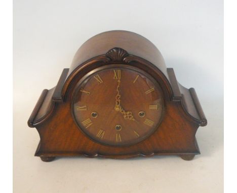 1950's 'SMITHS ENFIELD' MAHOGANY CASED MANTEL CLOCK
with shaped case and feet, with key and pendulum