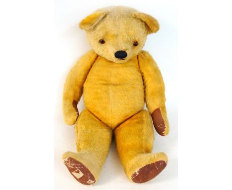 CHAD VALLEY HYGIENIC TOYS GOLD PLUSH TEDDY BEAR
with glass button eyes and articulated limbs, 74cm high   
