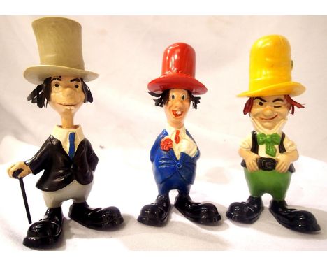 Three vintage plastic models of Ken Dodd and two Diddy Men, H: 15 cm approximately. P&amp;P Group 1 (£14+VAT for the first lo