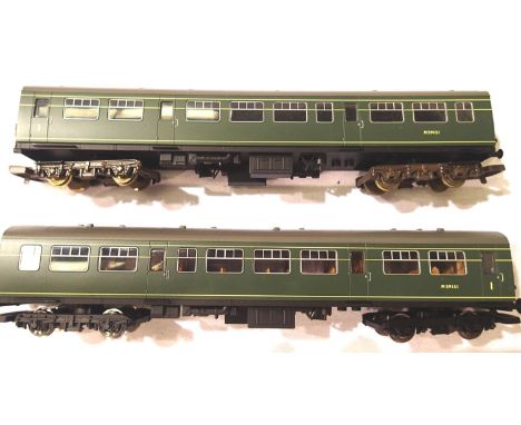 Two Hornby D.M.U. centre coaches, Green M59131, in excellent condition, missing one coupling hook, unboxed. P&amp;P Group 1 (