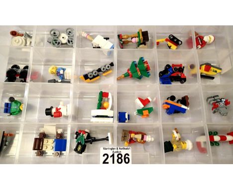 Box of twenty four assorted Lego advent calendar models and figures. P&amp;P Group 2 (£18+VAT for the first lot and £3+VAT fo
