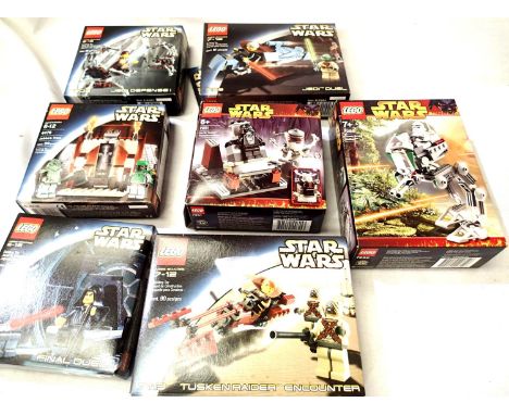 Seven Lego Star Wars kits, built and disassembled, contents appear complete. P&amp;P Group 3 (£25+VAT for the first lot and £