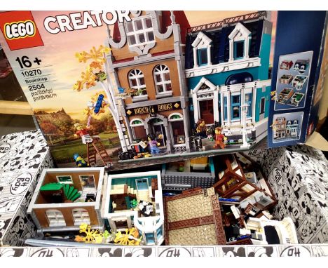 Lego 10270 bookshop, built and part disassembled, with box and build book, may be incomplete, parts missing. P&amp;P Group 2 