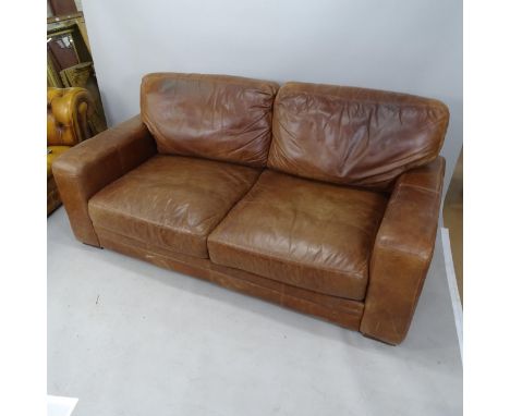 A contemporary brown leather 3 seater sofa, 200 x 90 x 110cm. 