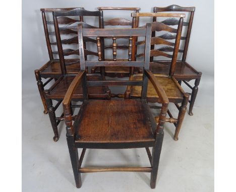 5 similar 18th century ash ladder-back side chairs, and an 18th century armchair (6) 