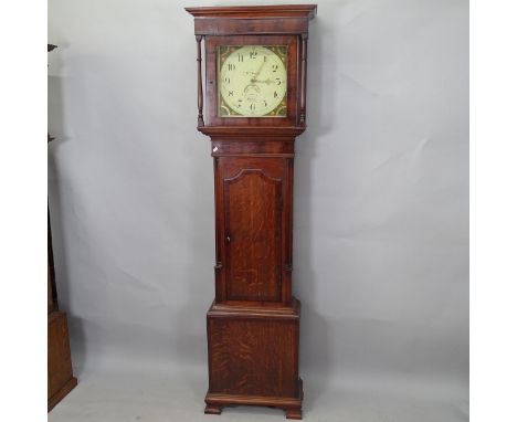 WILLIAM SCALES, KENDALL - an 18th century oak and mahogany 30-hour longcase clock, with a 13" square dial and subsidiary dial