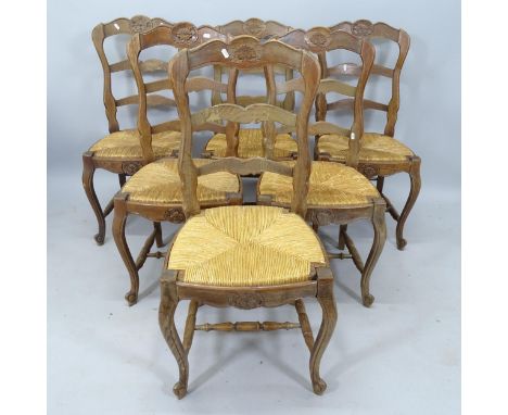 A set of 6 French rush-seated ladder-back dining chairs 