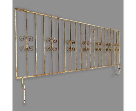 3 painted wrought-iron garden railing panels, each L221cm 