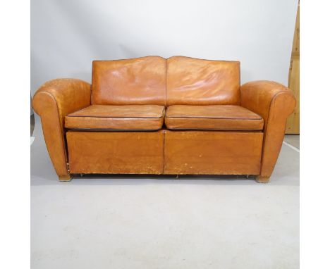 A mid-century leather-upholstered 2-seater sofa bed, 170 x 90 x 90cm 