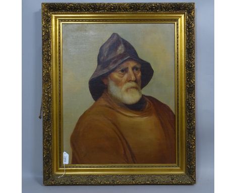 Early 20th century oil on canvas, portrait of a fisherman, unsigned, 57cm x 46cm, framedGood original condition 